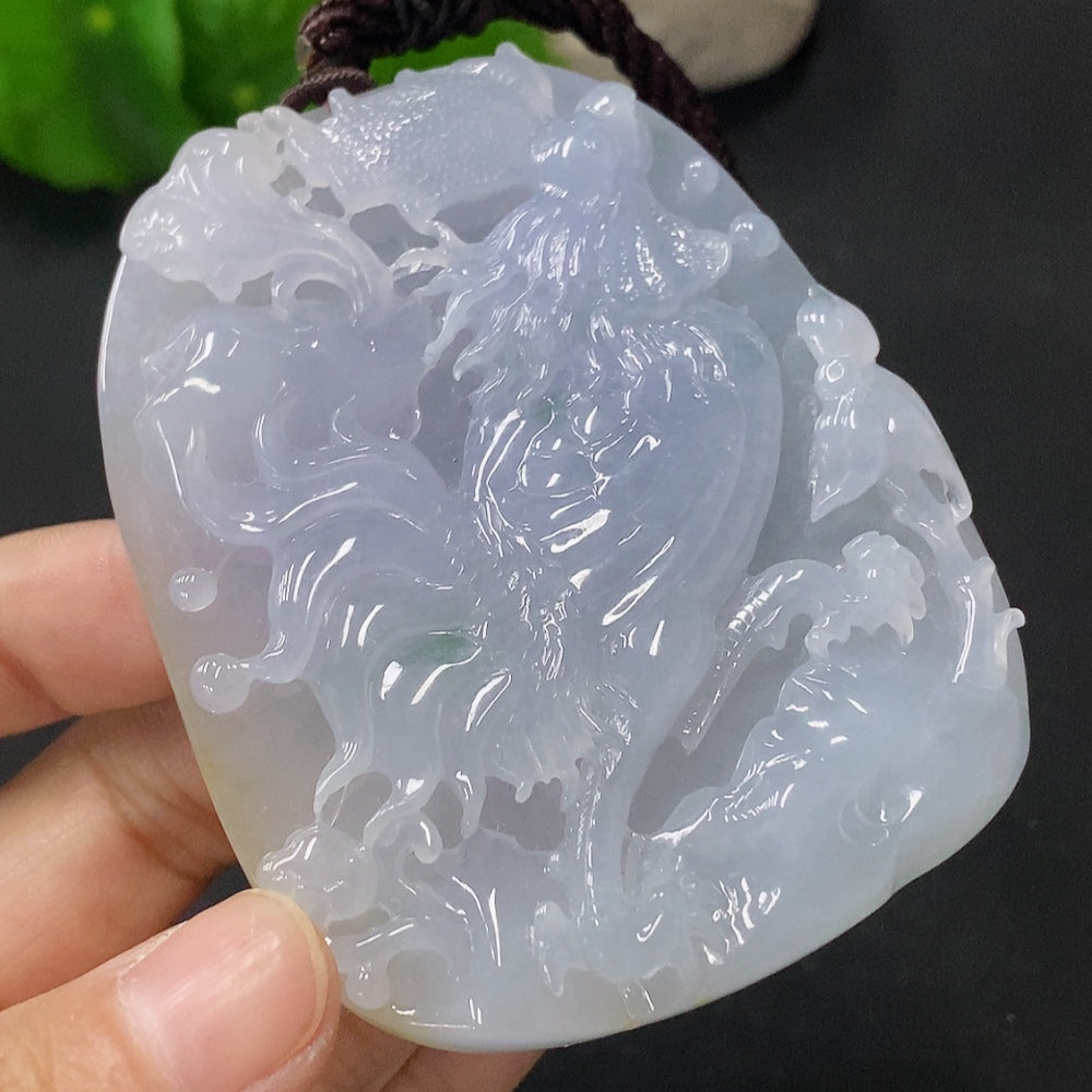 Jadeite Pendant Chinese Zodiac Rooster Total Weight with Rope Approx. 91.9g Color Origin Undetermined