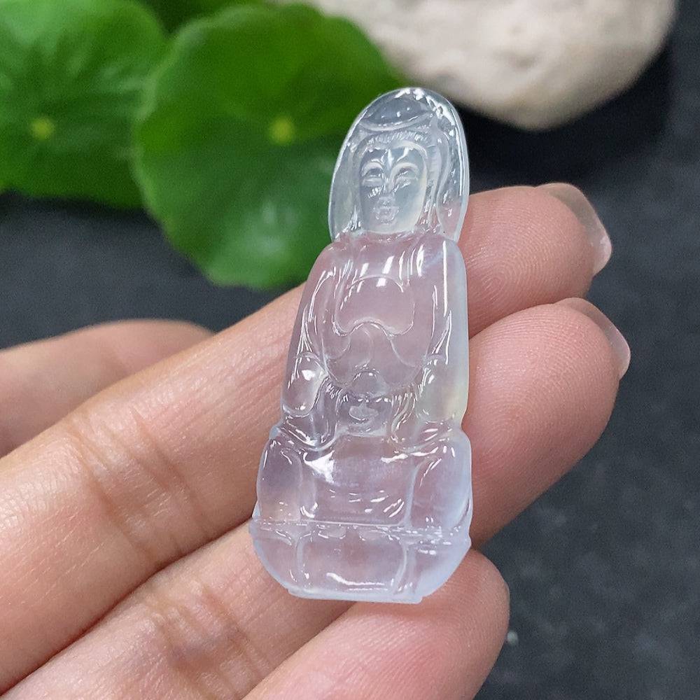Jadeite Guanyin pendant from HUILIU HQ, carved figure with a total weight of 4.35g, showcasing detailed craftsmanship.