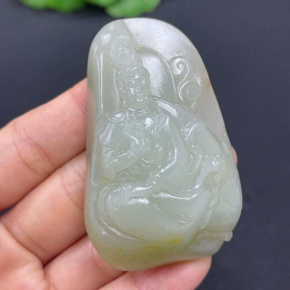 Hetian Jade Pendant - Guanyin, Total Weight Approx. 57.7g, Undetermined Skin Color Origin