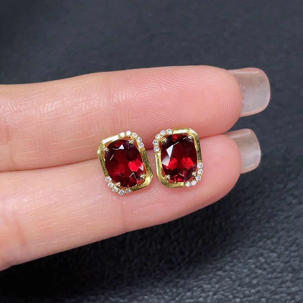 18k Garnet Earrings with Diamond Accents, Total Weight Approx. 2.09g