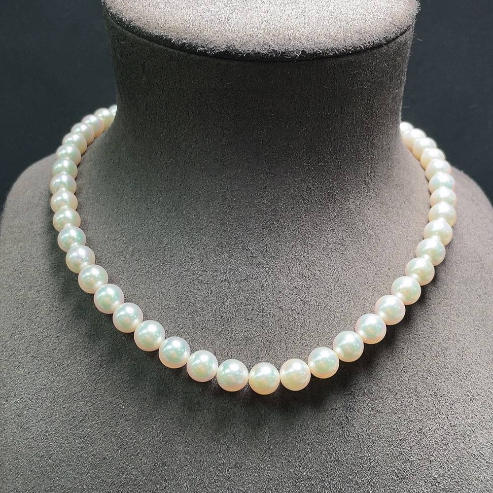 HUILIU HQ seawater pearl necklace with 8.2mm pearls, non-gold, total weight 42.6g, elegant jewelry piece.