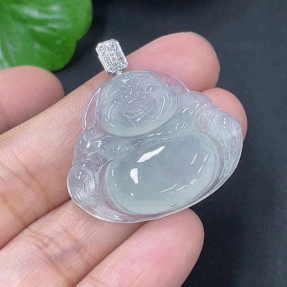 Jadeite Buddha pendant with 18k gold accents and diamond details, weighing approximately 5.92g, jewelry from HUILIU HQ.