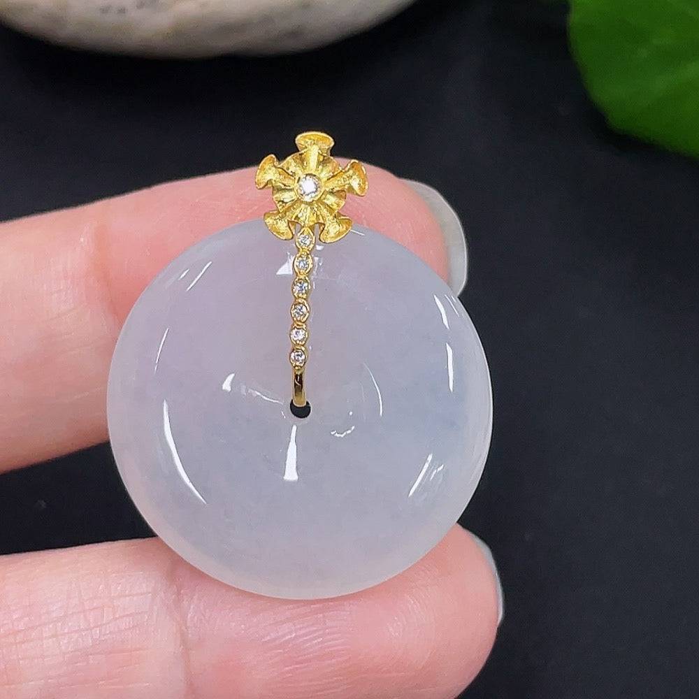 HUILIU HQ jadeite safety buckle pendant with natural jade, non-diamond, certified jade jewelry, showcasing intricate craftsmanship.