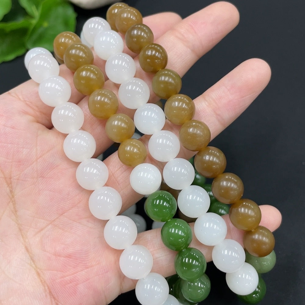 Hetian Jade Bead Necklace, Approx. 9.5mm, Non-Hetian Jade Beads Included, Total Weight Approx. 153.4g
