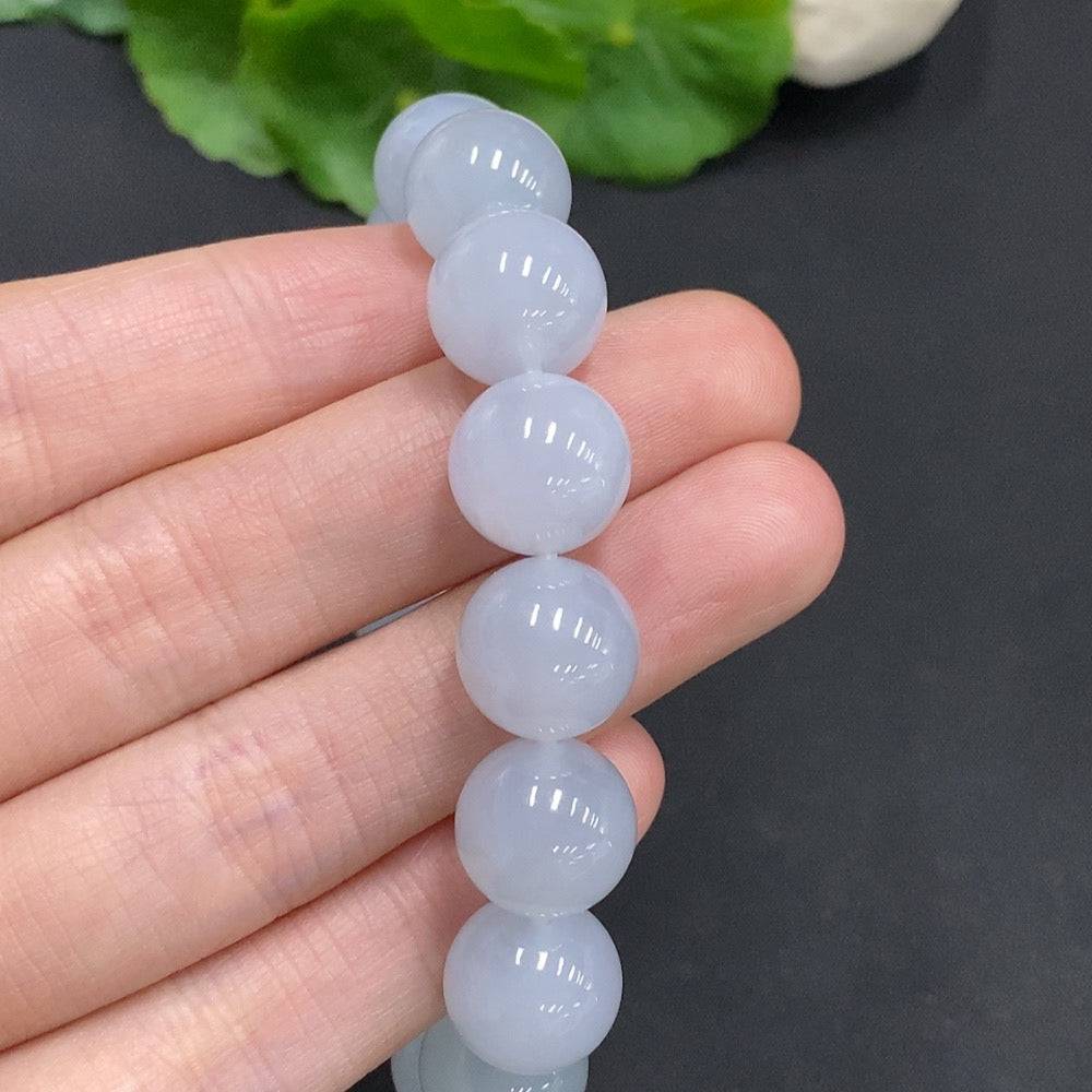 HUILIU HQ jadeite bracelet, 12mm jade beads, total weight 50.3g, featuring smooth polished green jade stones.