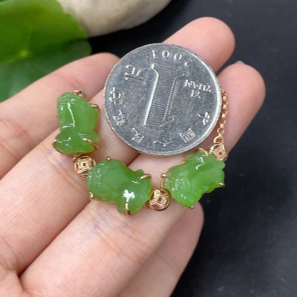 Hetian Jade Inlaid Bracelet with Diamond Accents, 69% Gold Content with 18K Gold