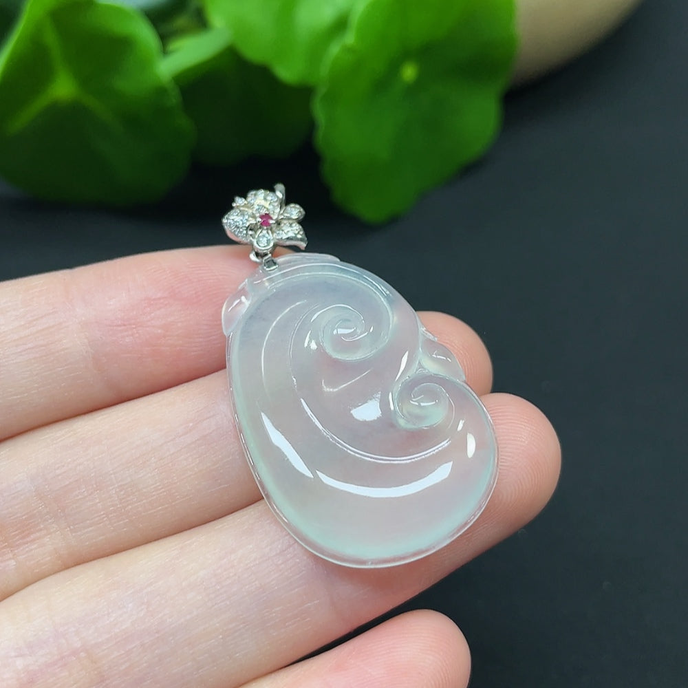 Jadeite Ruyi Inlaid Pendant 18k Non-Diamond Total Weight Approx. 5g