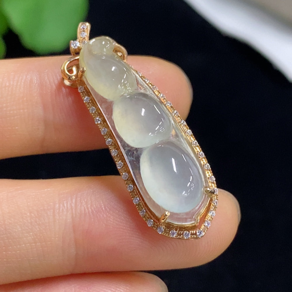 Jadeite Bean Inlay Pendant Inlaid Non-Diamond . | Huiliu Certified