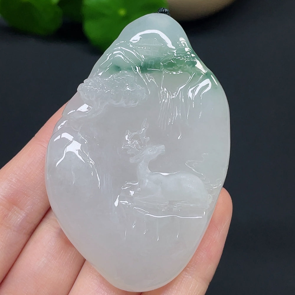 Jadeite "You Are Always with Me" pendant by HKHQ featuring a polished green jade pendant with engraved message.