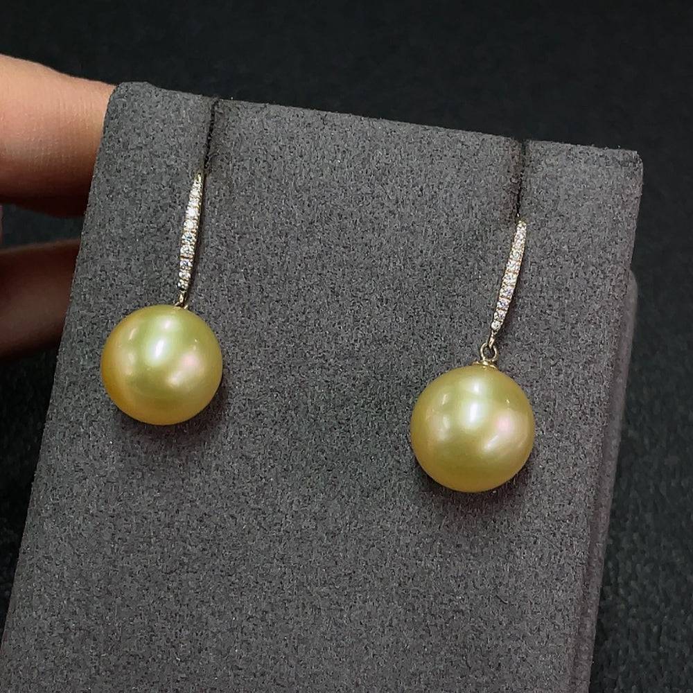 Huiliu certified seawater pearl earrings with 11.6mm white pearls, gold content Au58%, elegant jewelry accessory