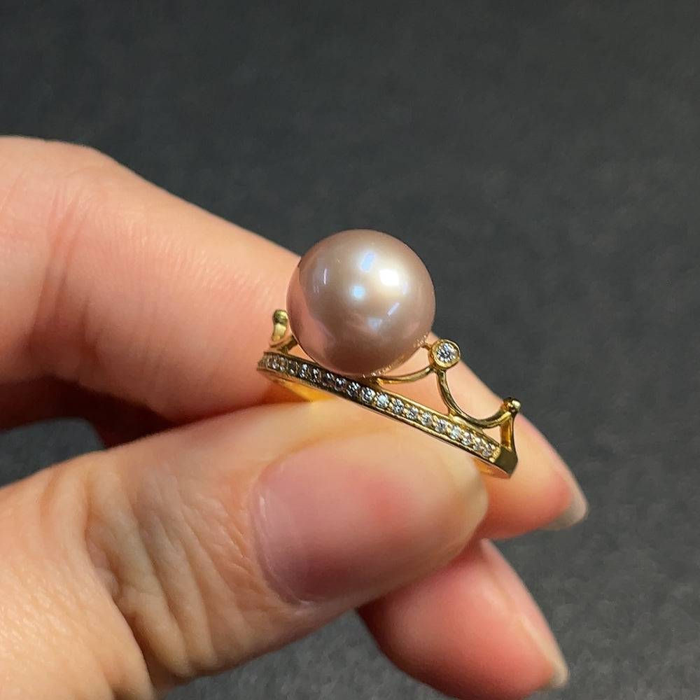 HUILIU HQ pearl ring with 37% gold content, 9.3mm pearl, size 11.5, non-diamond, elegant jewelry design
