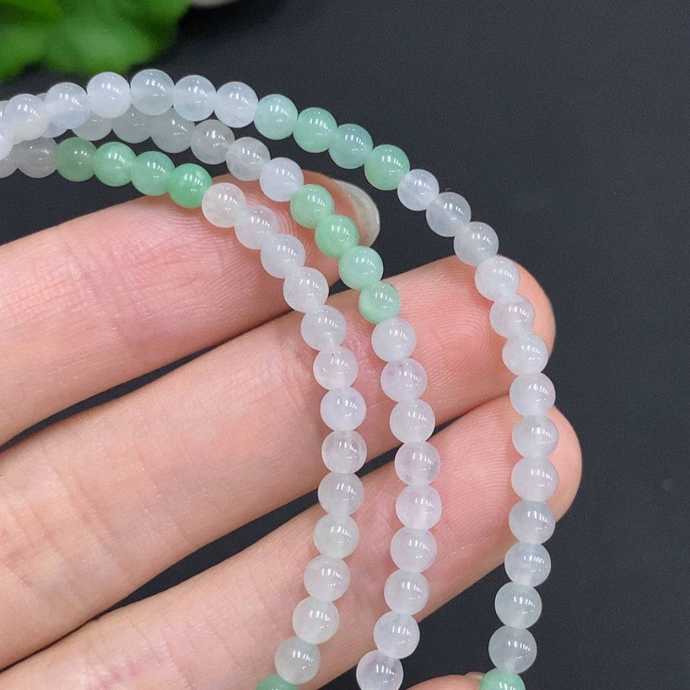 HUILIU HQ jadeite bead necklace with 3.7mm non-gold inlaid jade beads, total weight approx. 18.5g, natural and elegant jewelry piece