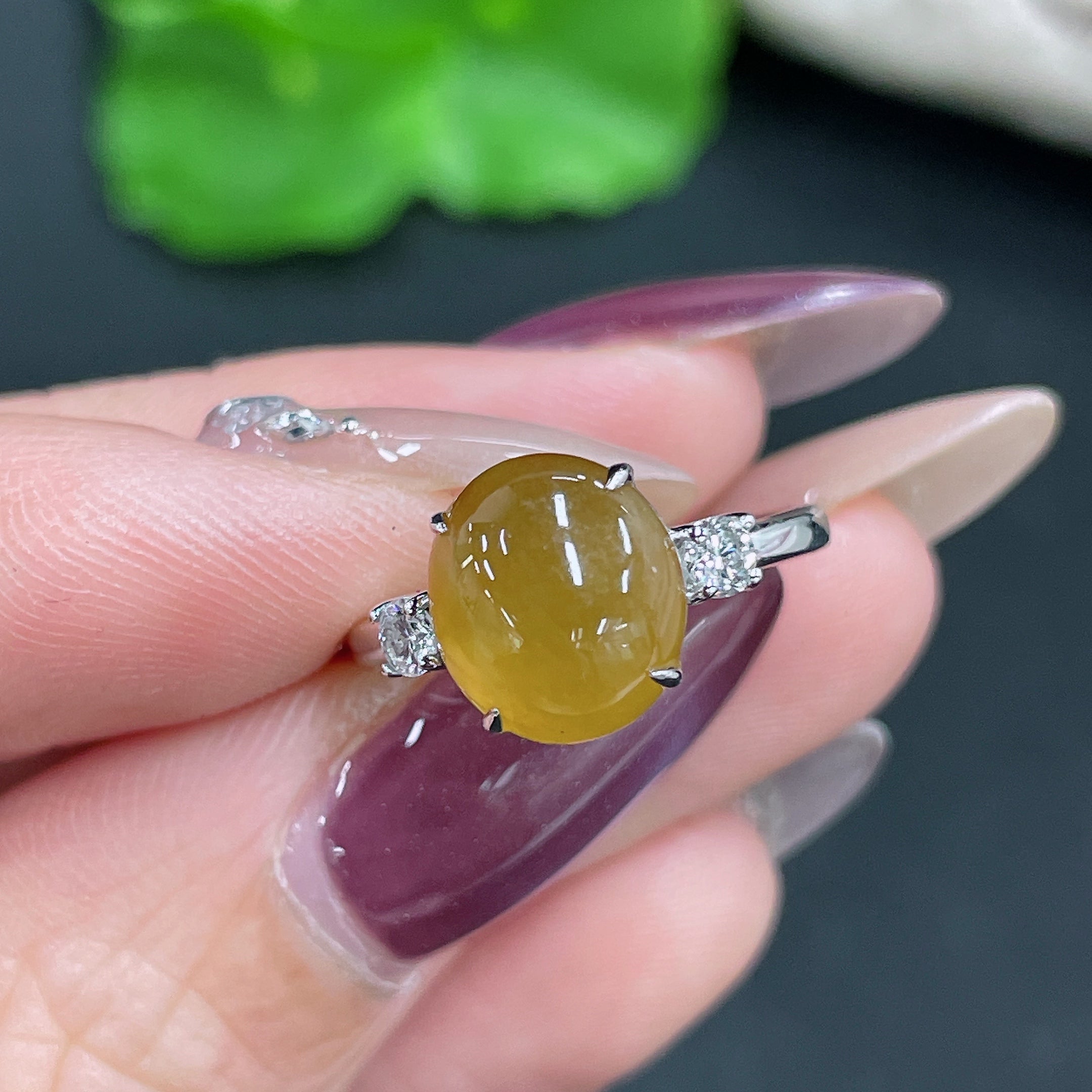 Jadeite Ring 9k Gold Setting No Diamond Total Weight Approx. 2g Size 10
