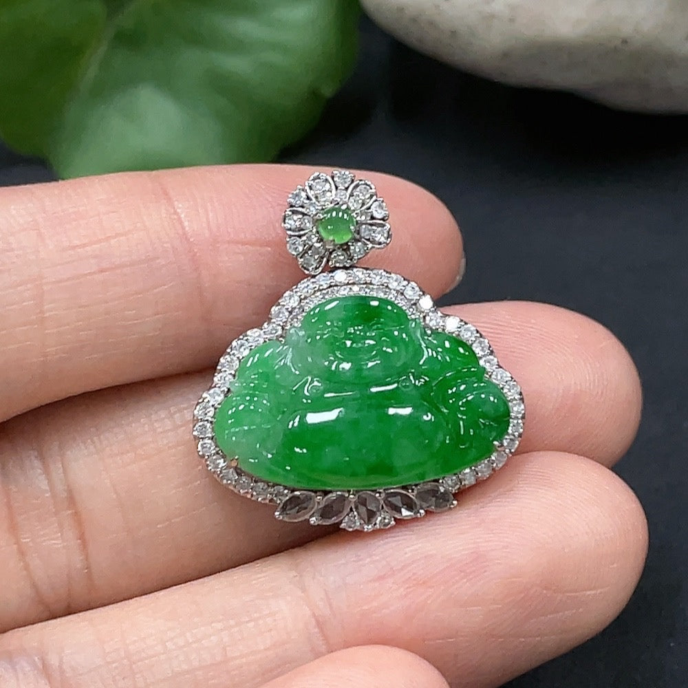 JadeiteBuddha Pendant, 18K Gold Inlaid, Total Weight Approx. 4.37g