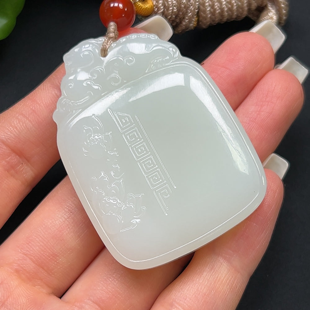 Hetian Jade Plain Pendant with Rope