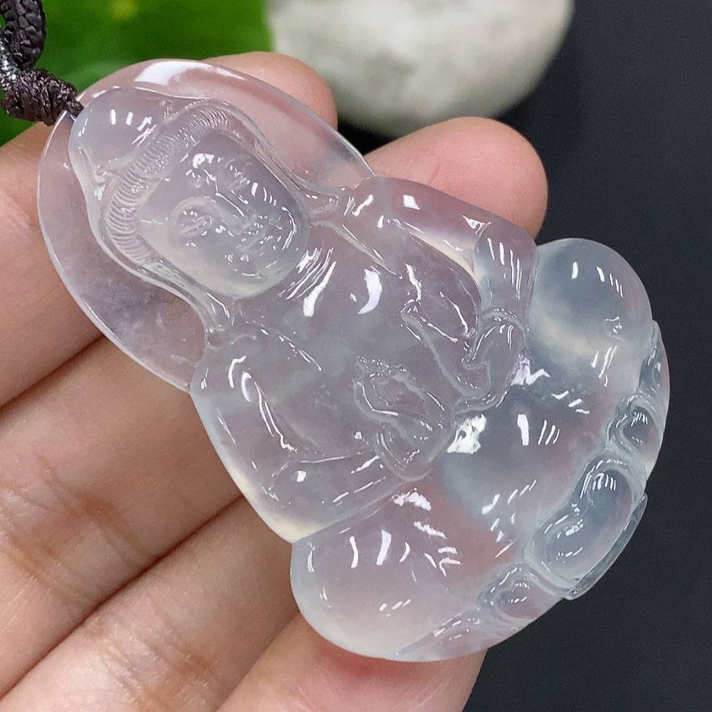 Jadeite Guanyin pendant with cord, carved jade figure weighing approximately 19g, from HUILIU HQ.