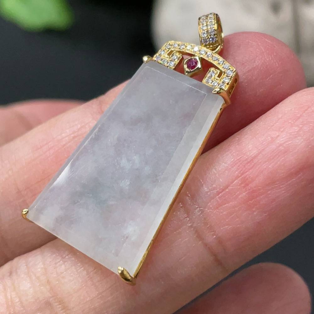 Huiliu Jadeite plain pendant in a setting, non-diamond, showcasing smooth, polished jadeite stone with elegant craftsmanship.