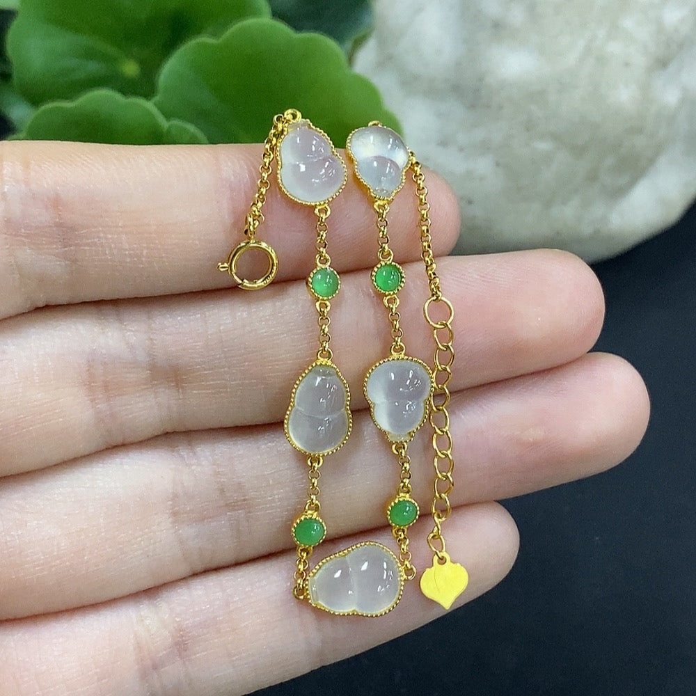 Jadeite Gourd Inlaid Bracelet 18K Gold Total Weight Approx. 3.65g