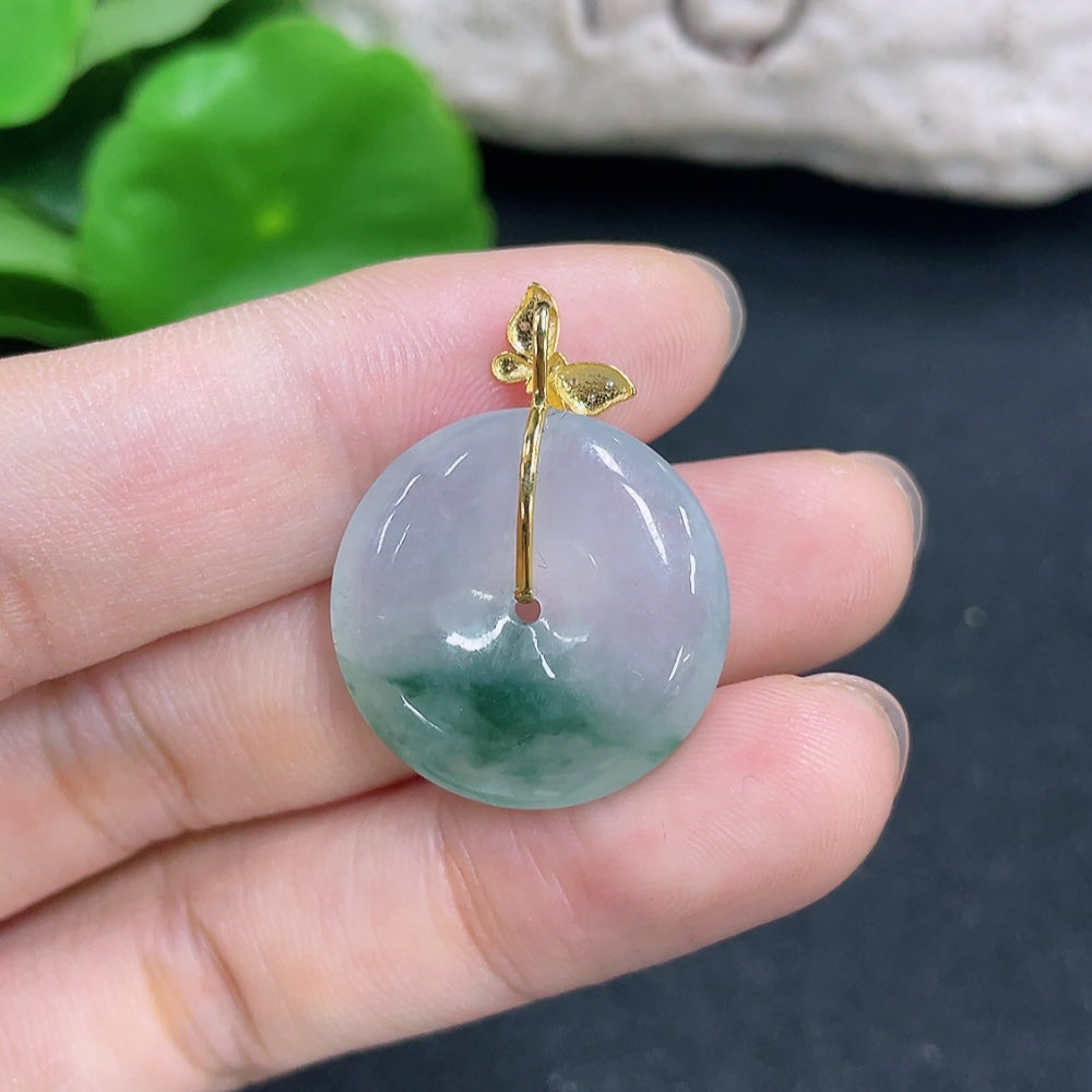 Jadeite Pendant, Safety Buckle, 18K Gold Diamond Accents