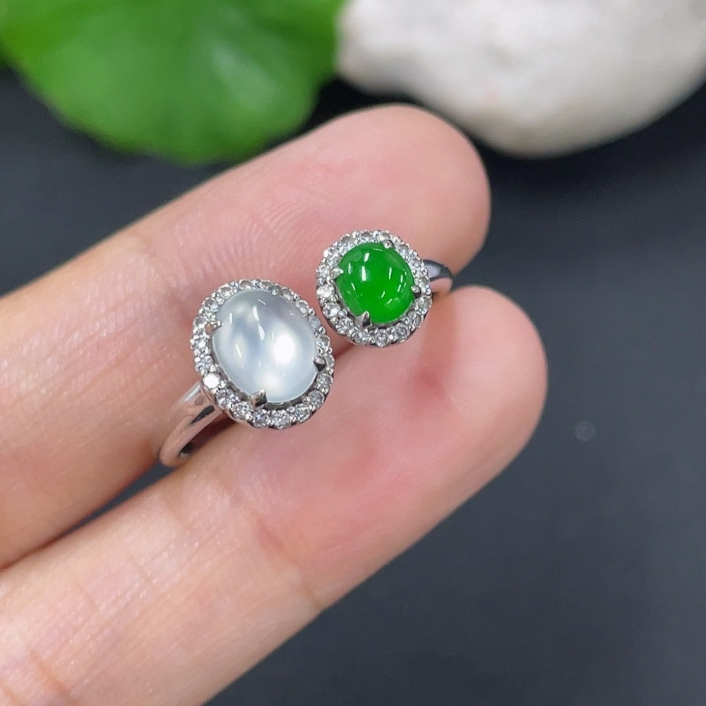 Jadeite Ring 18k with Diamond Size 18 Total Weight Approx. 2.55g