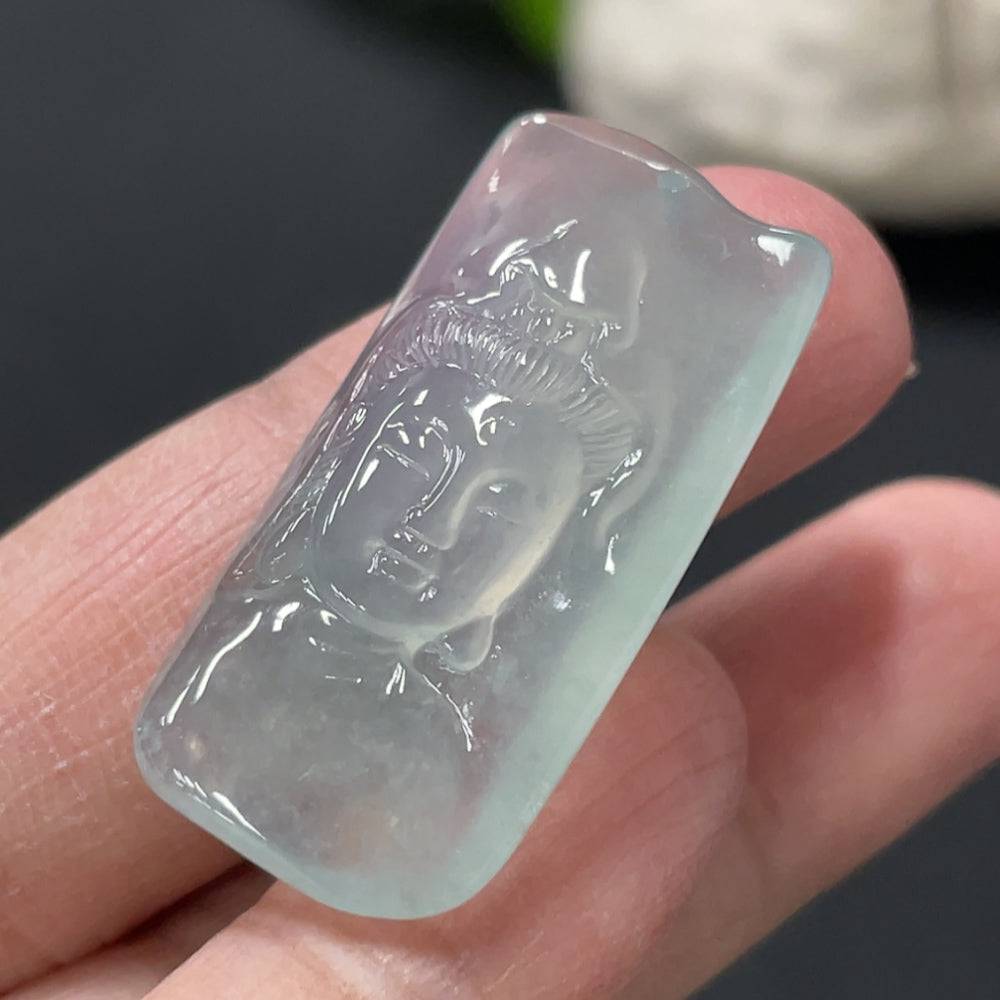 Jadeite Guanyin pendant with intricate carving, weighing approx. 6.2g, crafted from high-quality jade by HUILIU HQ.