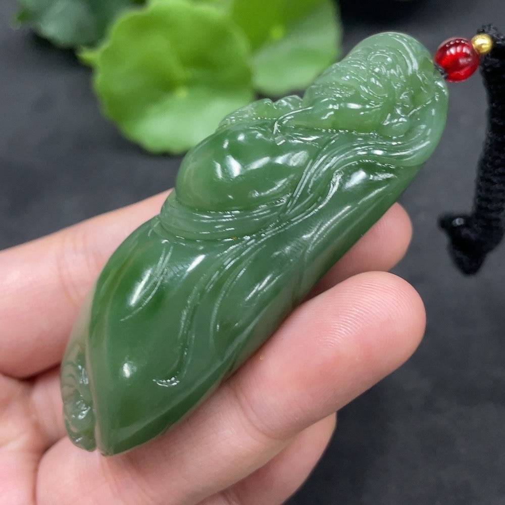 Hetian jade pendant featuring the God of Wealth, weighing approximately 67.4g including rope, crafted by HUILIU HQ.