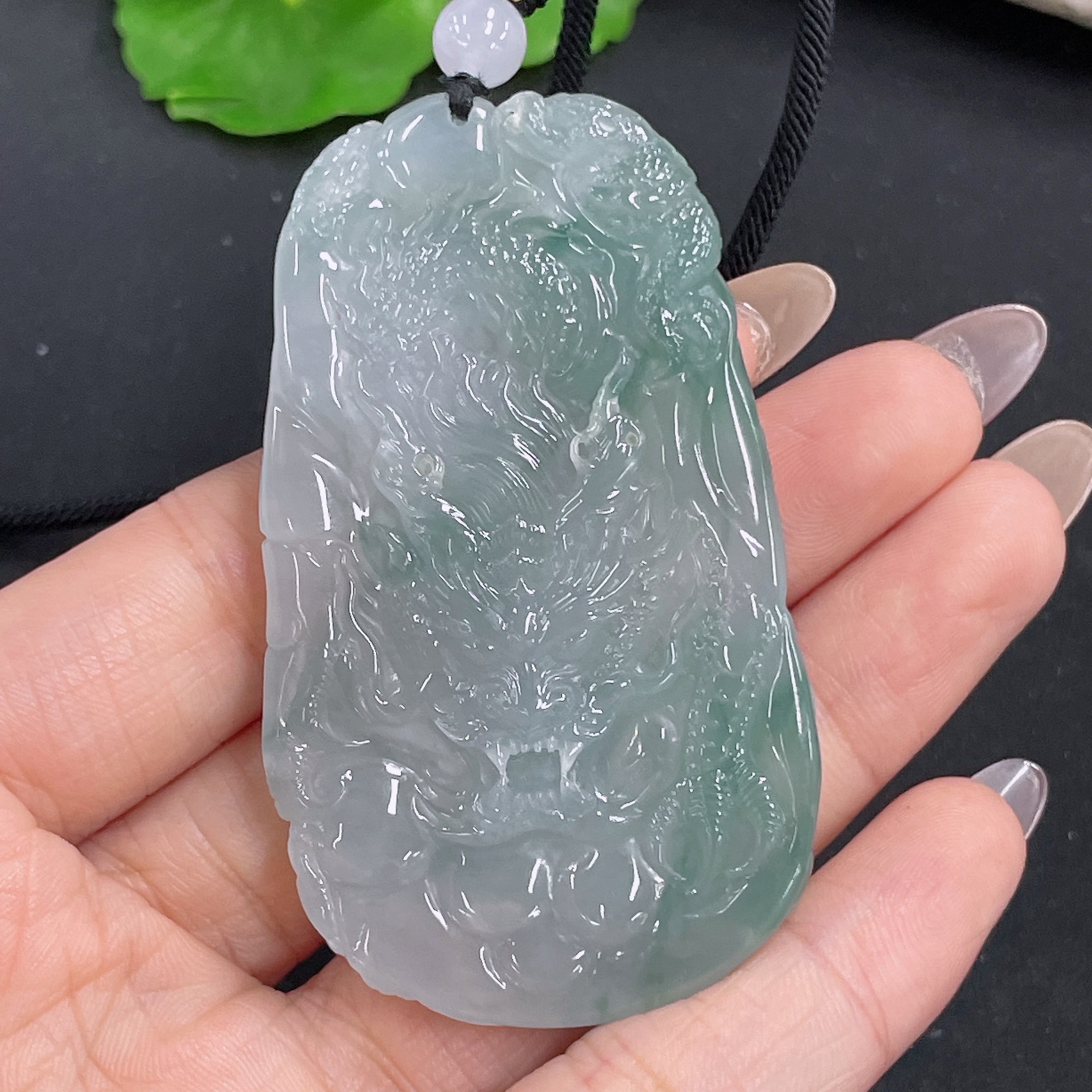 Jadeite Pendant Dragon Plaque with Non-Grade A Beads Including Cord Total Weight Approx. 56.24g