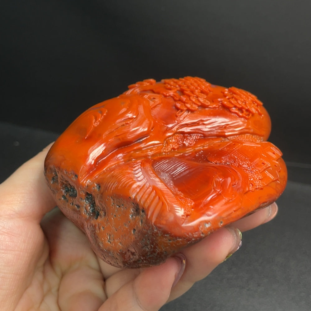 South Red Agate Ornament with Visible Organic Matter, Total Weight Approximately 308.57g