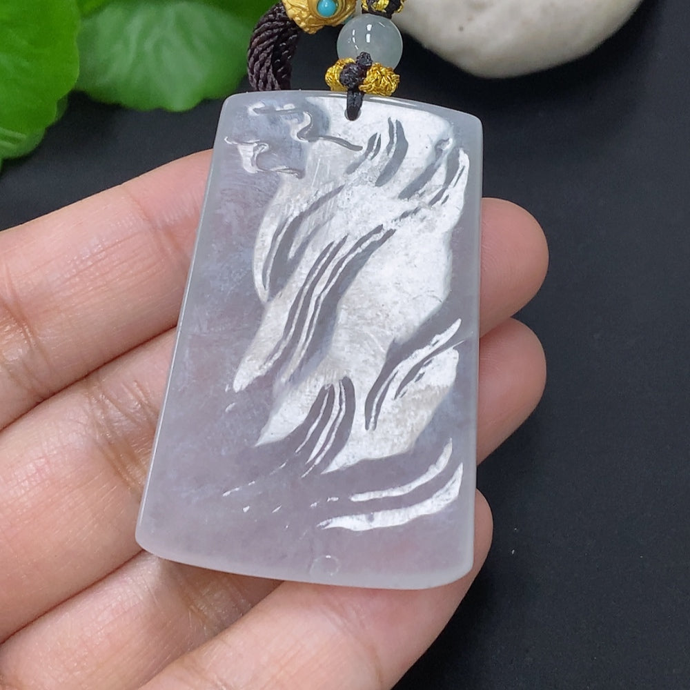 Jadeite Guanyin pendant with cord, crafted from green jade, weighing approximately 25.2 grams, by HUILIU HQ.