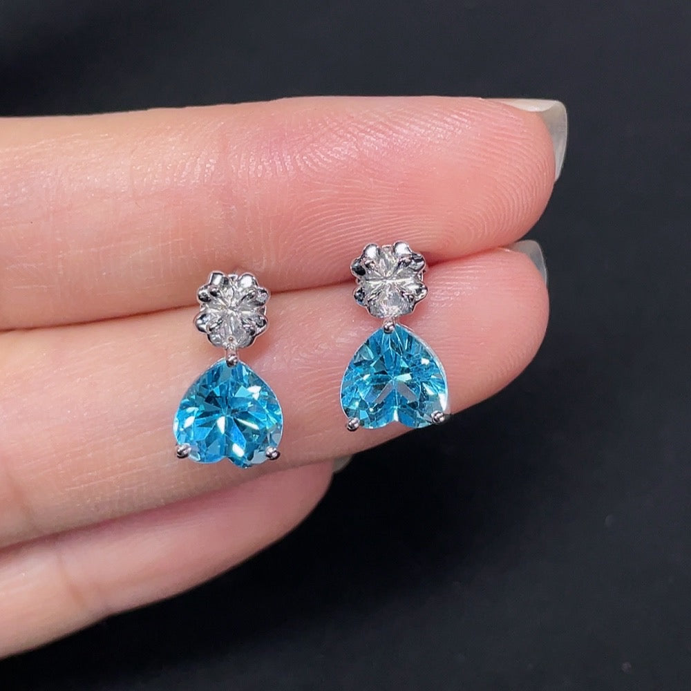 Topaz Inlaid Earrings, 18K Gold, Color Origin Undetermined