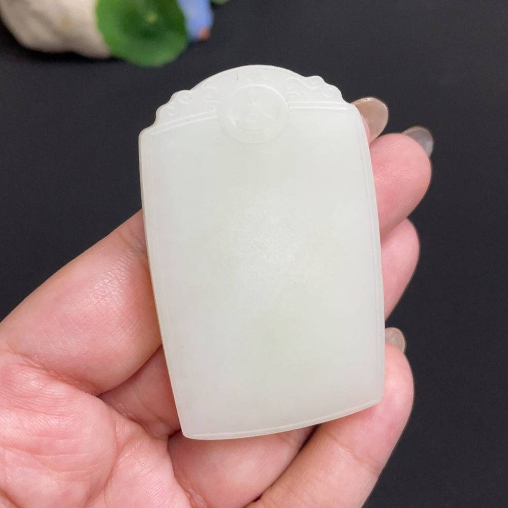 Huiliu HQ Hetian jade pendant featuring a plain, smooth jade stone with a polished finish, showcasing natural jade color and texture.