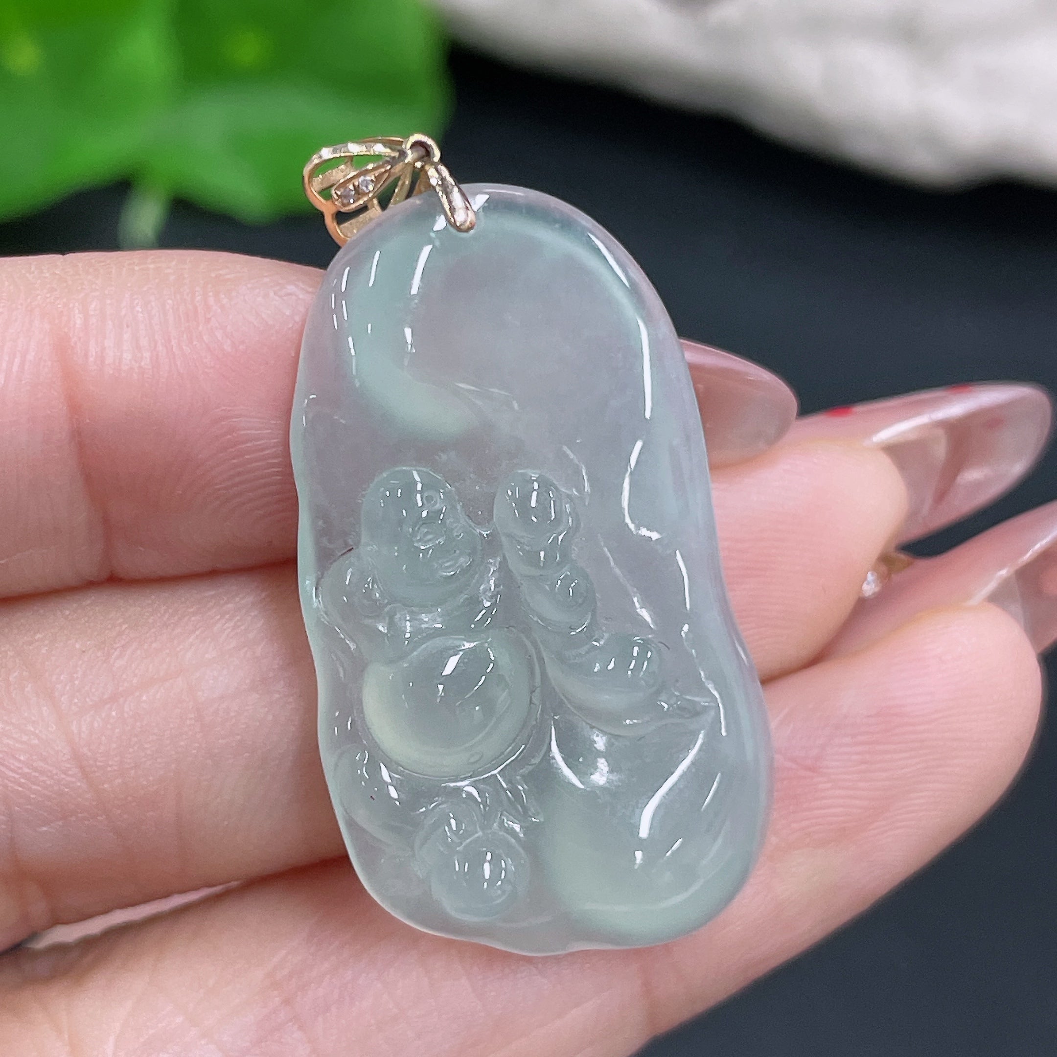 Jadeite Pendant Buddha with 18k Bezel, Total Weight Approx. 6.66g