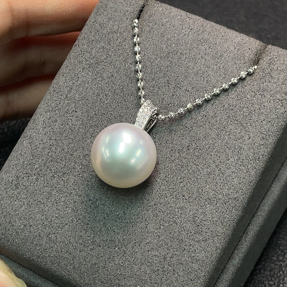 18K Sea Water Pearl Necklace with Diamond Accents, Total Weight Approx. 11.63g, Pearl Size Approx. 14.4mm
