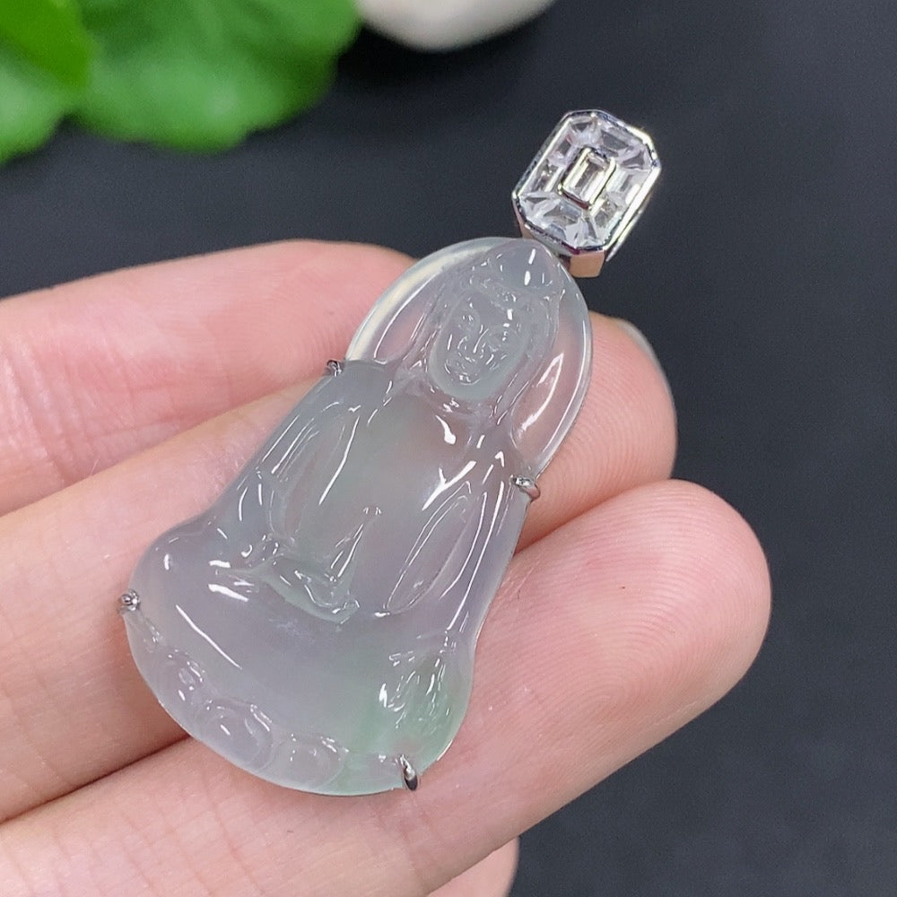 Jadeite Guanyin Pendant 18k Gold Total Weight Approx. 5.8g