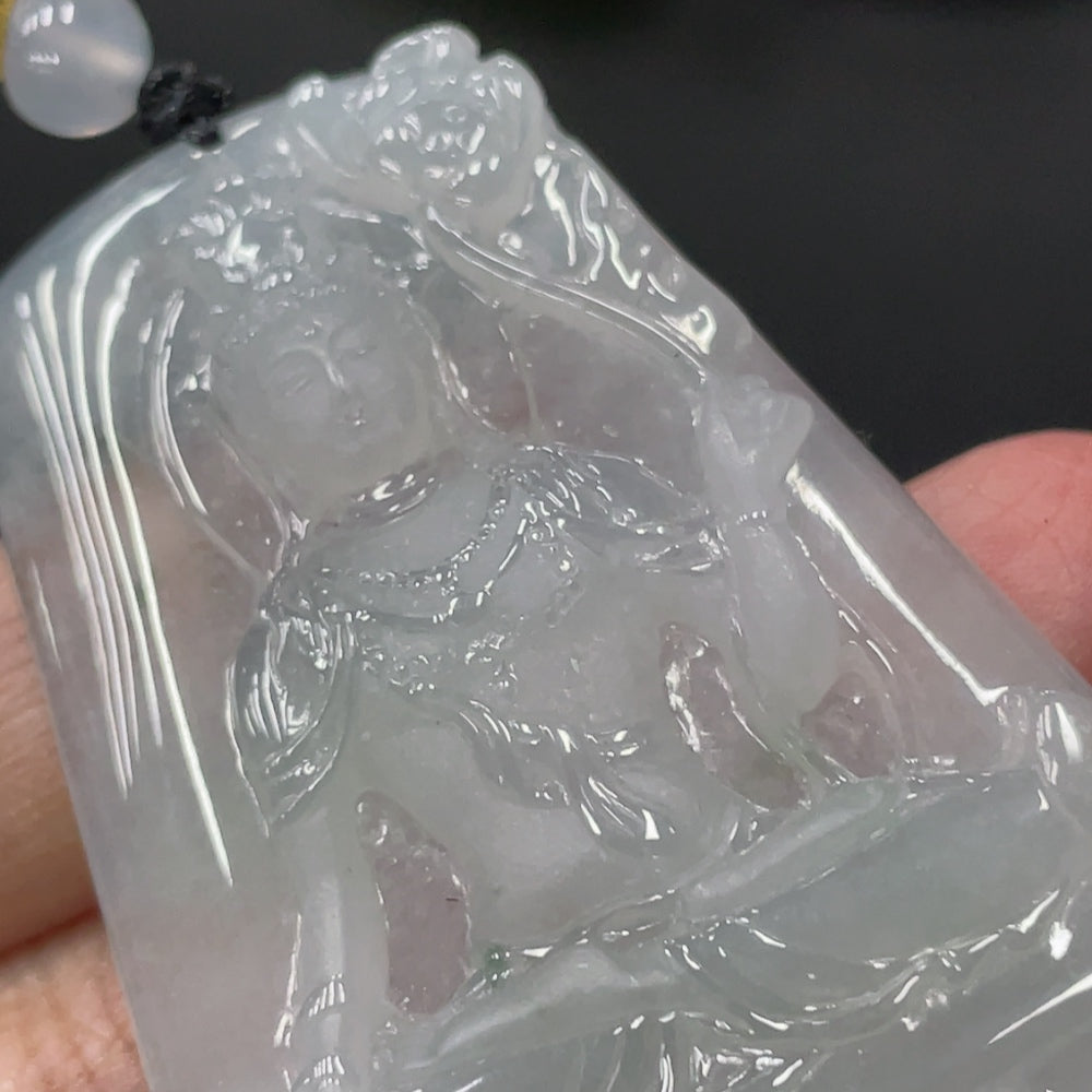 Jadeite Guanyin pendant plaque with beads, crafted from jade, weighing approx. 26.8g, by HUILIU HQ, showcasing intricate design and craftsmanship.