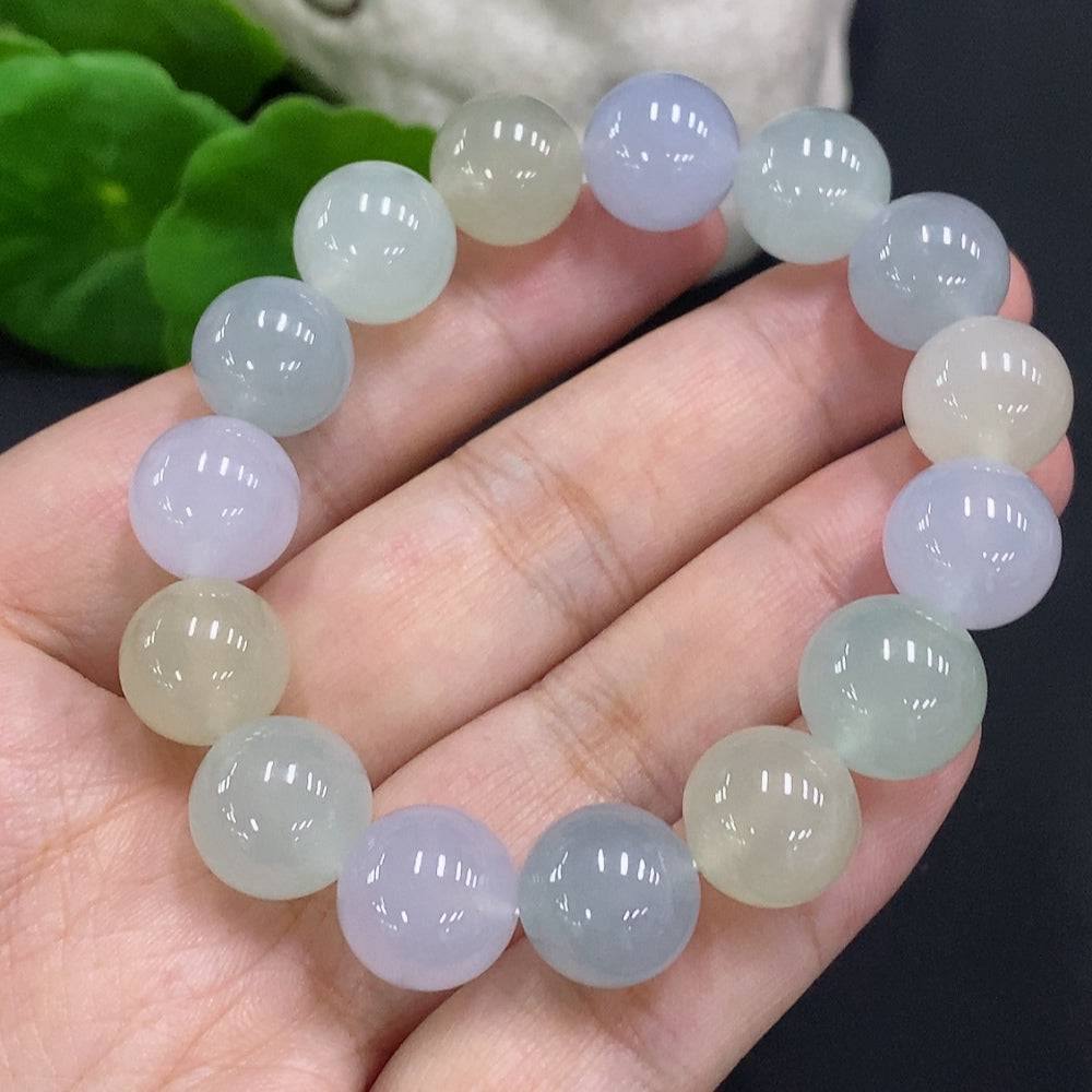 HUILIU HQ jadeite beaded necklace with 11.6mm beads, weighs approximately 45g, featuring smooth, polished jade stones.