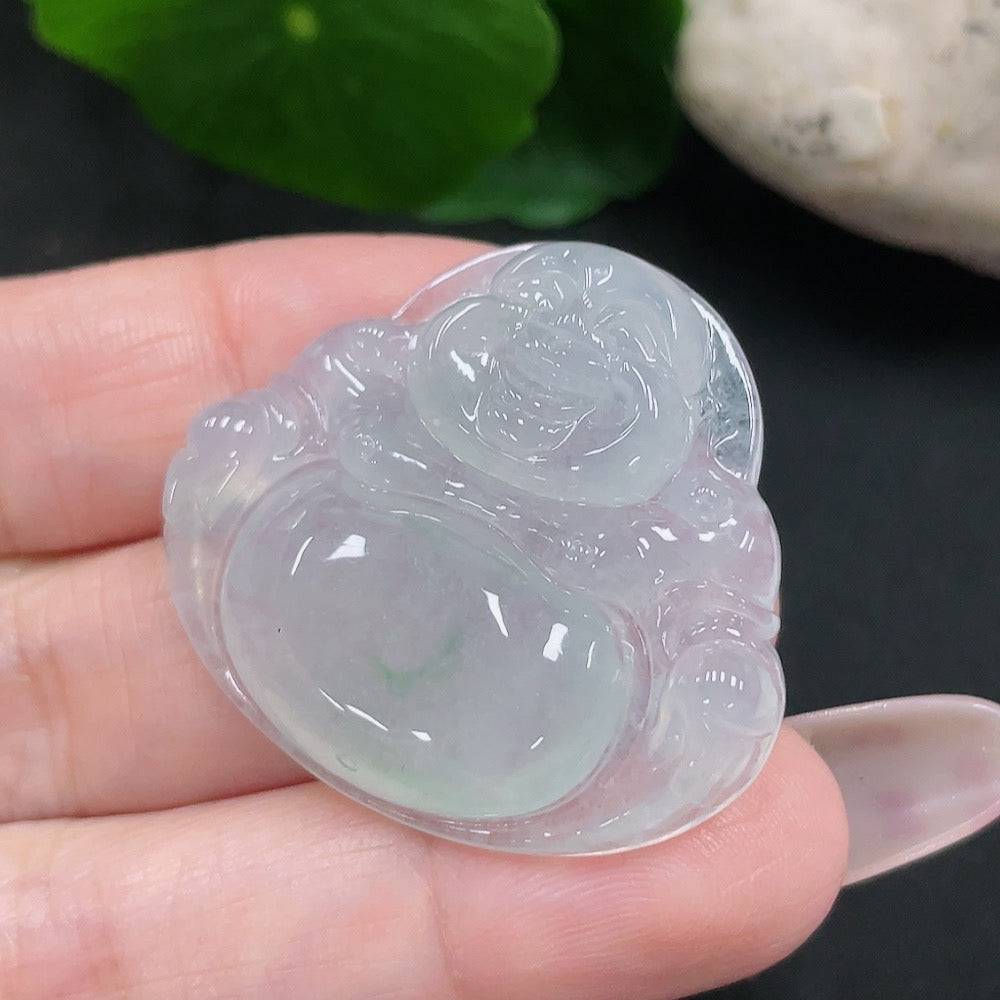 Jadeite Buddha pendant with detailed carvings, crafted from green jade, weighing approximately 11.5g, by HUILIU HQ.