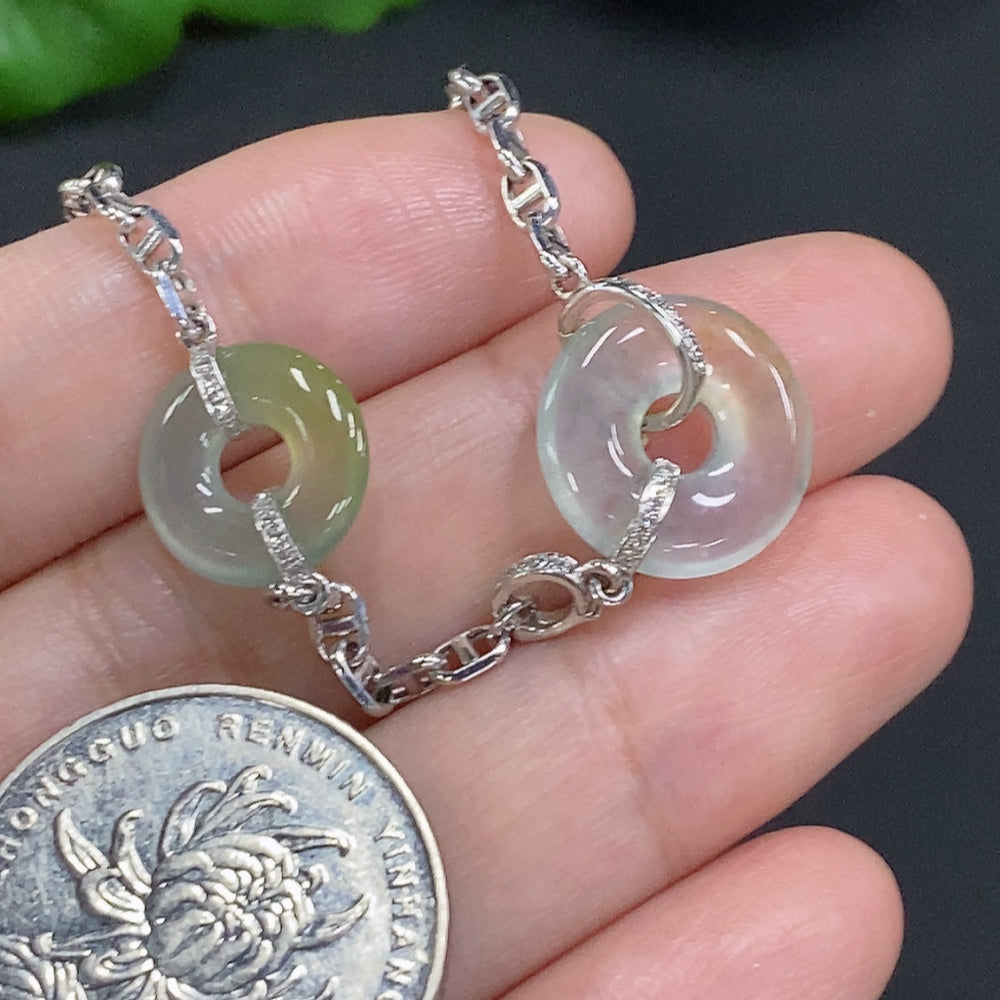 HUILIU HQ jadeite safety buckle necklace with 18K gold and diamond accents, featuring a smooth jade pendant on a gold chain.