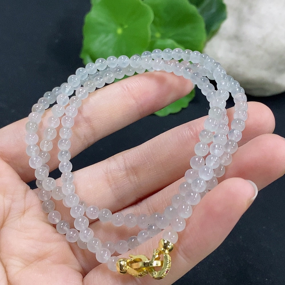 Jadeite bead necklace with 3.9mm beads, non-gold inlaid, weighing approximately 16.8g, featuring smooth, polished jadeite beads.