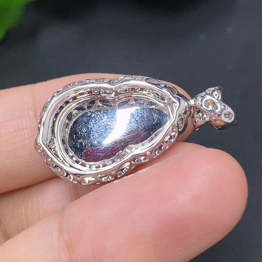 Jadeite Gourd Pendant with 18K Gold, Total Weight Approx. 4.1g (Accented with Diamonds)