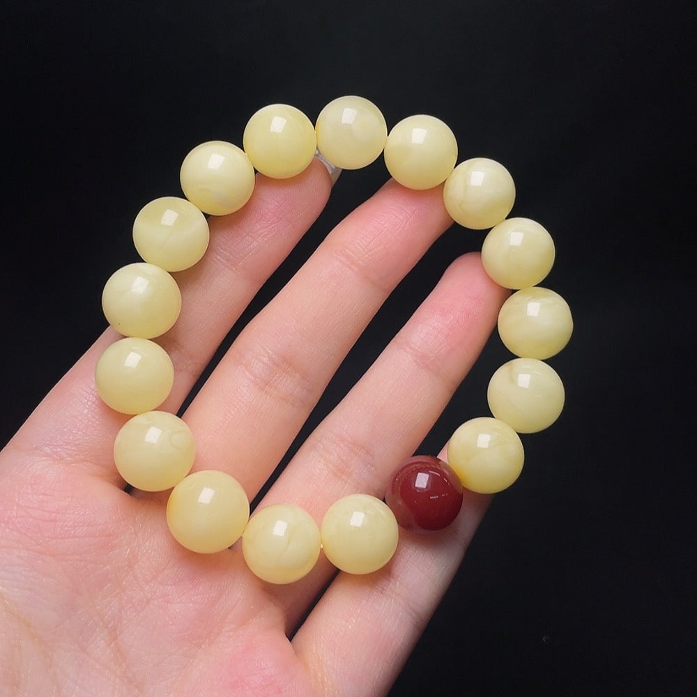 Amber Beeswax Bracelet with Non-Natural/Non-Gold Accent Stones, Total Weight Approx. 18.5g, Size ~12.3mm
