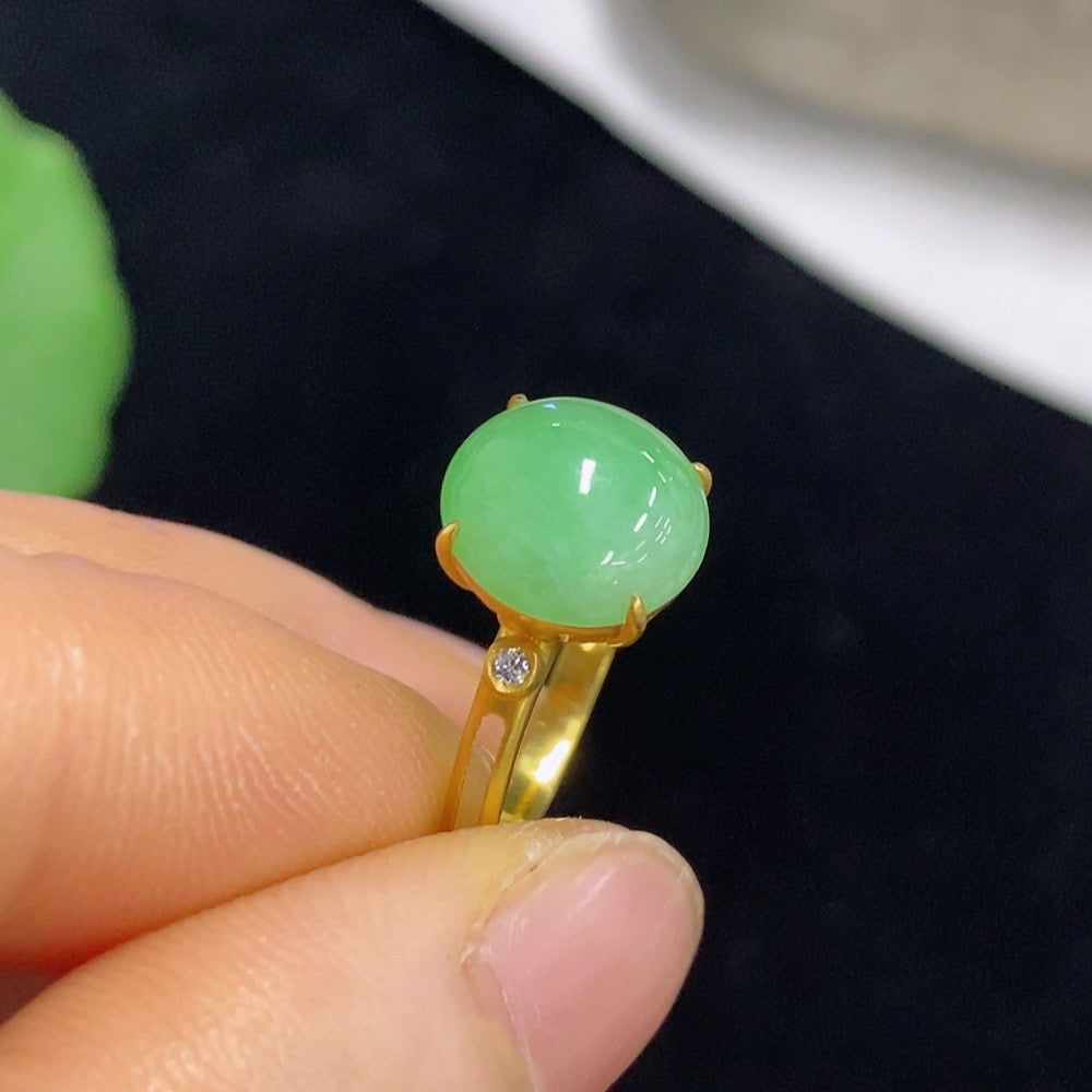 Jadeite Cabochon Ring in 18k Gold, Size 14, Total Weight Approx. 1.93g