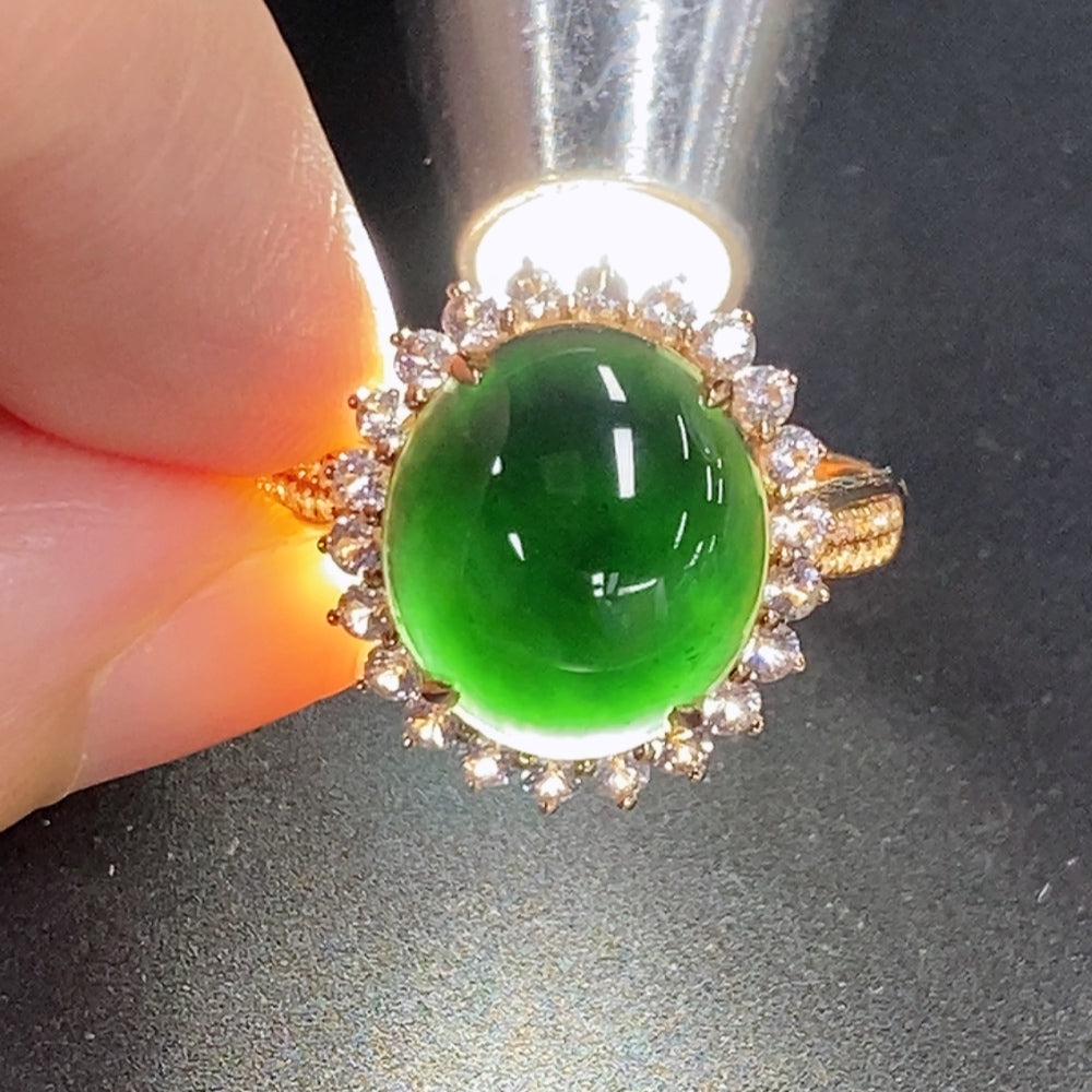 Jadeite cabochon ring with 18K gold (only the smallest accent stones are diamonds)