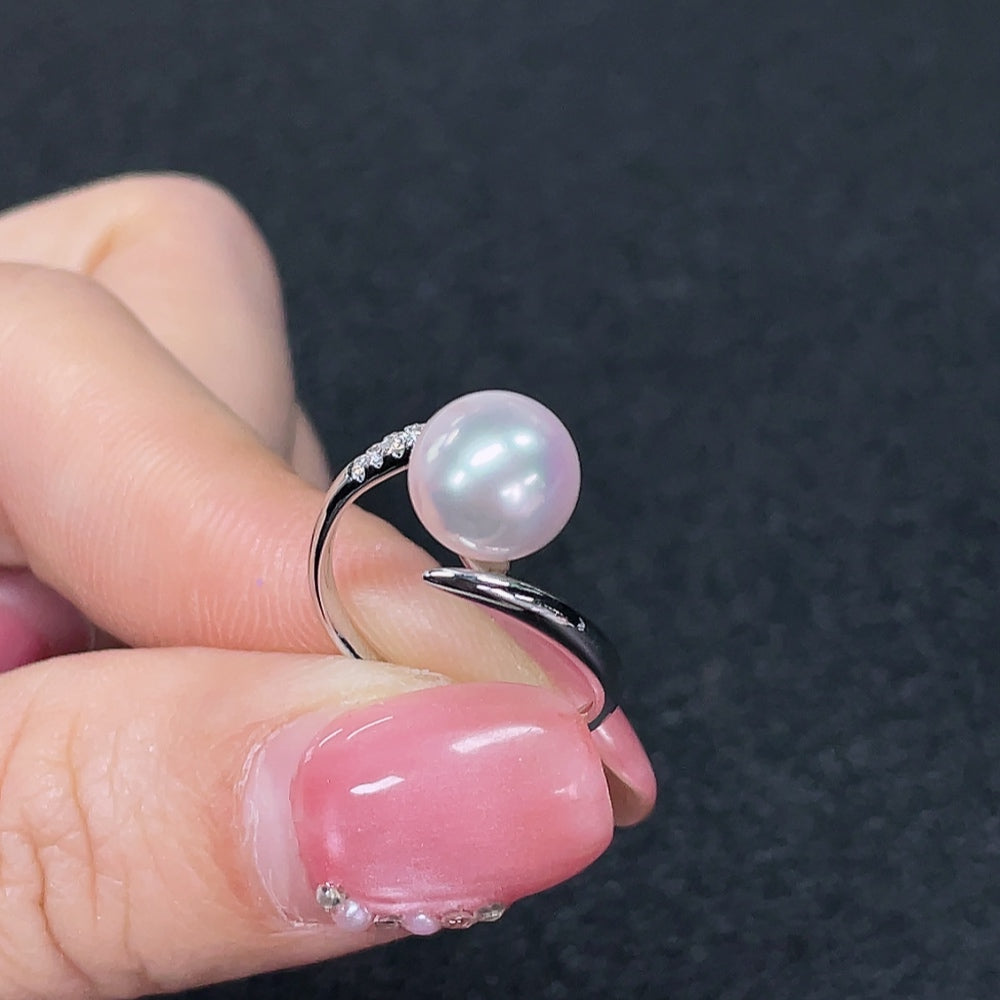 Sea Water Pearl Ring, Color Origin Undetermined, Non-Diamond Pearl Influence, ., Stone . 8.2mm | Huiliu Certified