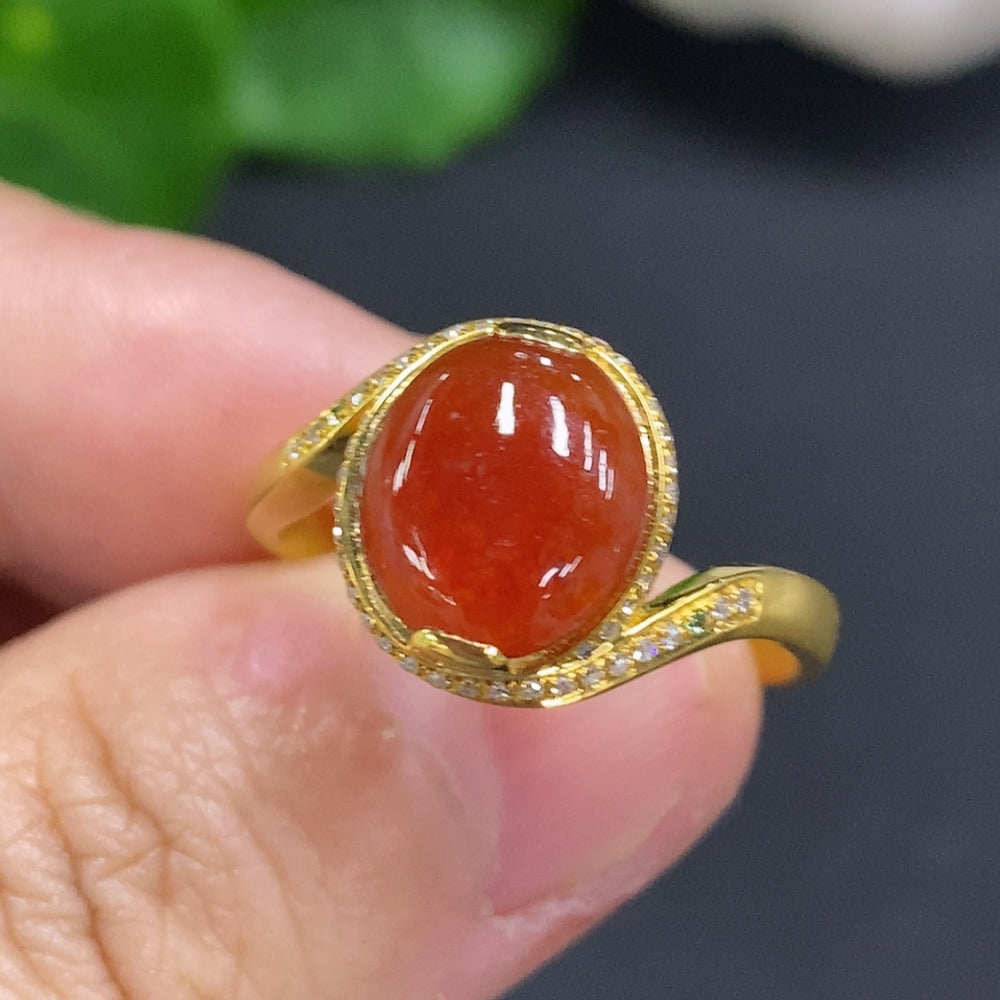 Jadeite Cabochon Ring with, . (Colorless Accent Stones are Diamonds) | Huiliu Certified