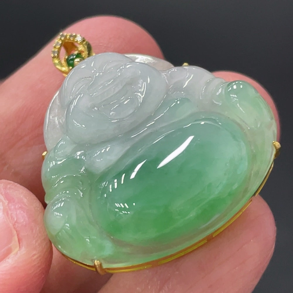Jadeite Buddha Pendant with and Diamond Accents, . | Huiliu Certified