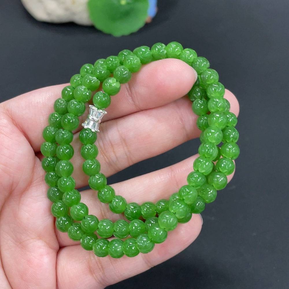 Hetian Jade Jasper Flowering Wealth beaded necklace with 6mm jade beads, weighing about 29.9g, crafted by HUILIU HQ.
