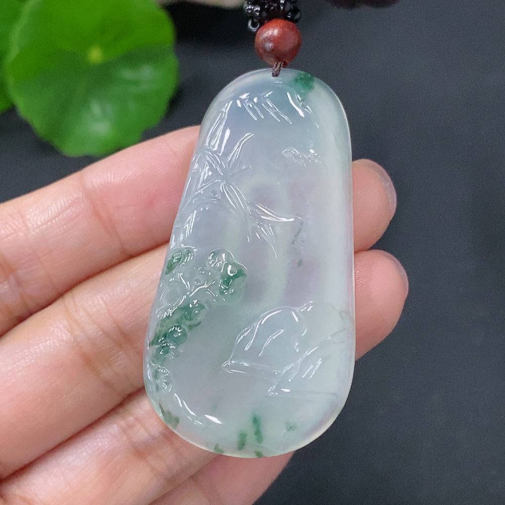 Jadeite pendant featuring a bamboo section with non-A grade beads, total weight approximately 19g, with cord, by HUILIU HQ