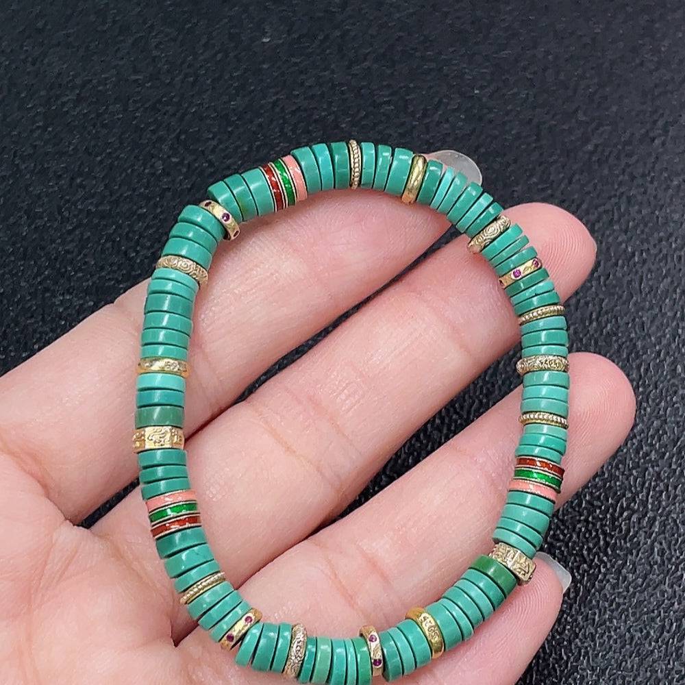 Huiliu gemstone turquoise bracelet with 5.6mm mineral beads, natural stones, and vibrant blue color, crafted by HUILIU HQ.
