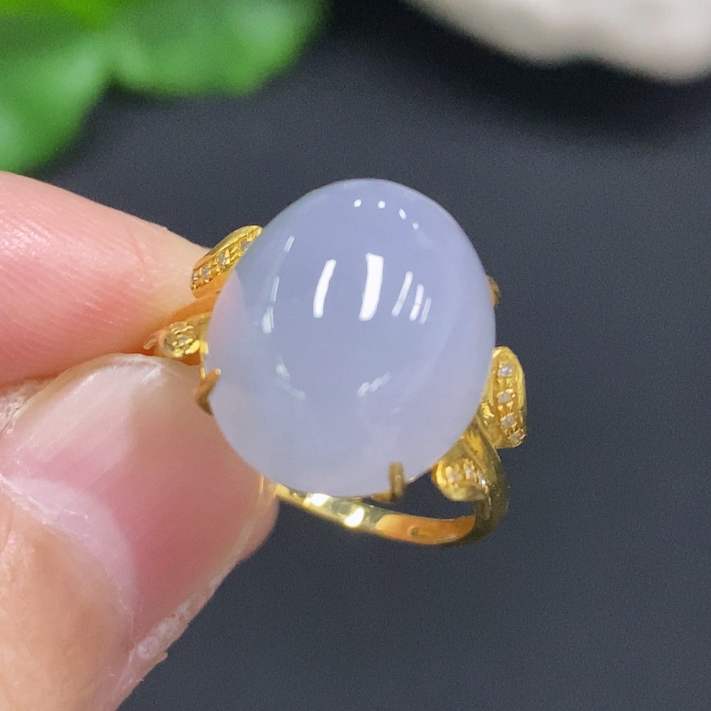 Jadeite cabochon ring with diamond accents, 73% gold, size 11, by HUILIU HQ, showcasing the elegant jade gemstone and gold setting.